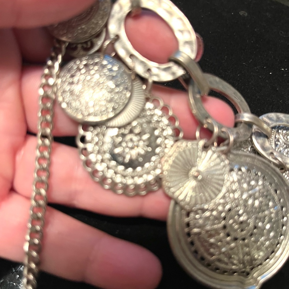 Silver-Tone Coin Pendant Statement Necklace - Women - Picture 4 of 7